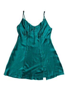🍸 Vintage Victoria’s Secret Silk Slip Mini Dress Emerald Green Y2K Medium